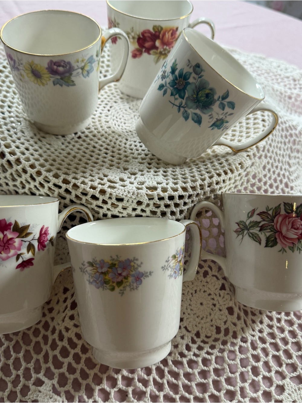 Vintage Queen Anne Bone China Floral Mugs Made in England Cottagecore Tea Cups